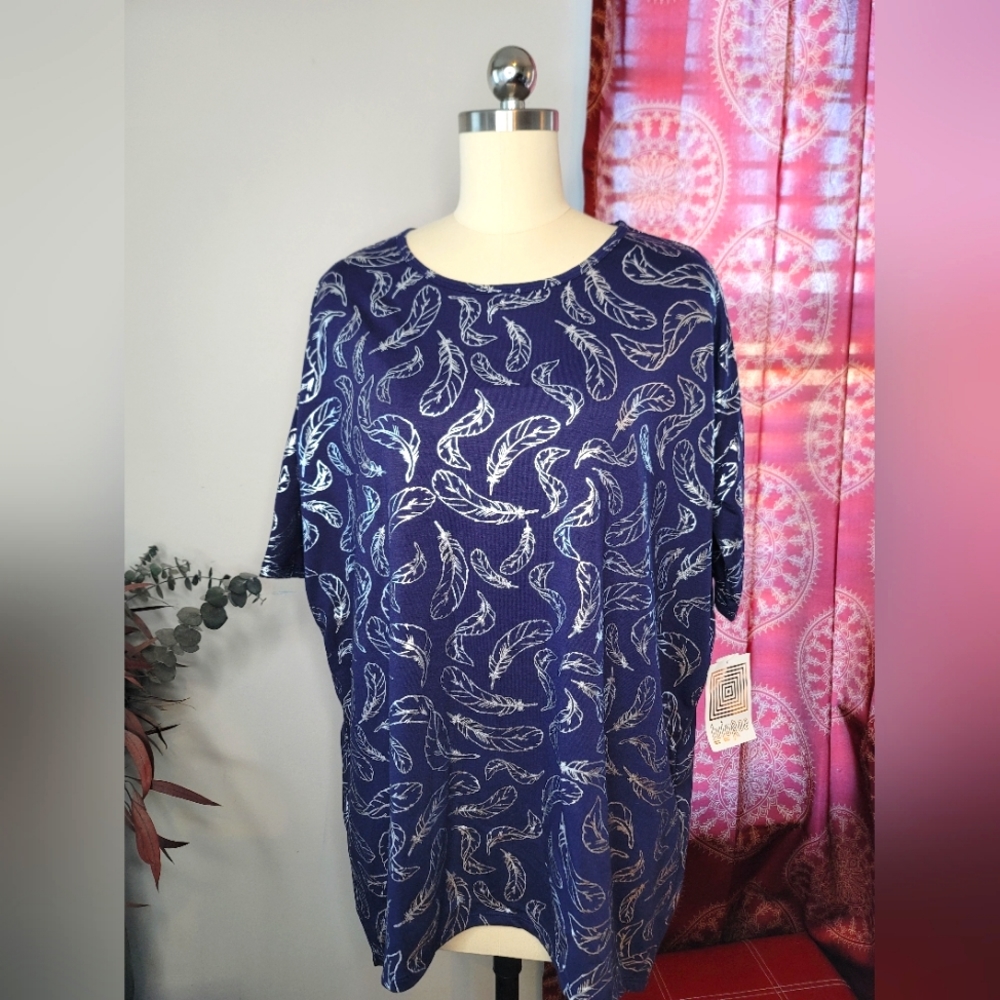 Navy Tunic Blue Featers Print Size XS NWT